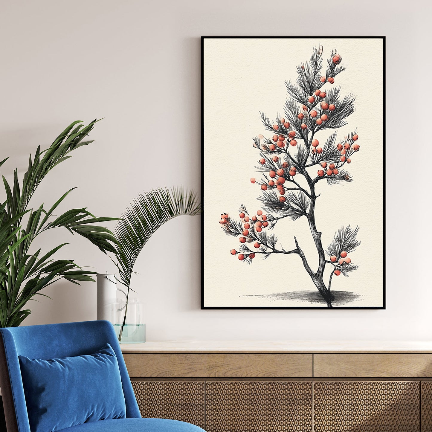 minimalist winter berry botanical wall art illustration