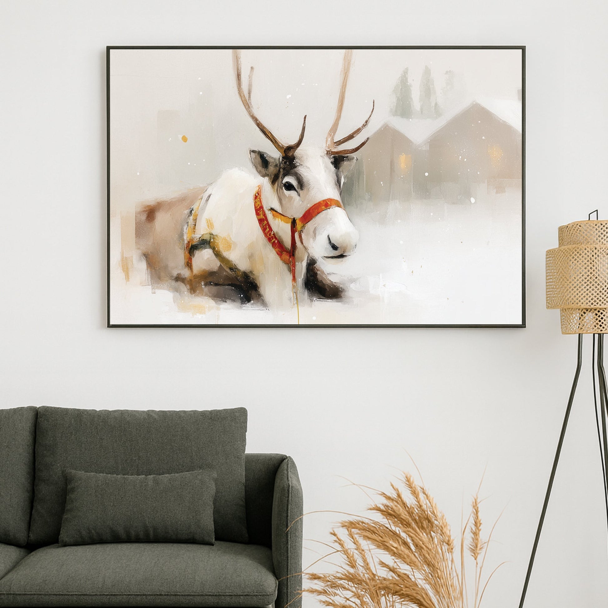 snowy reindeer Christmas wall art illustration