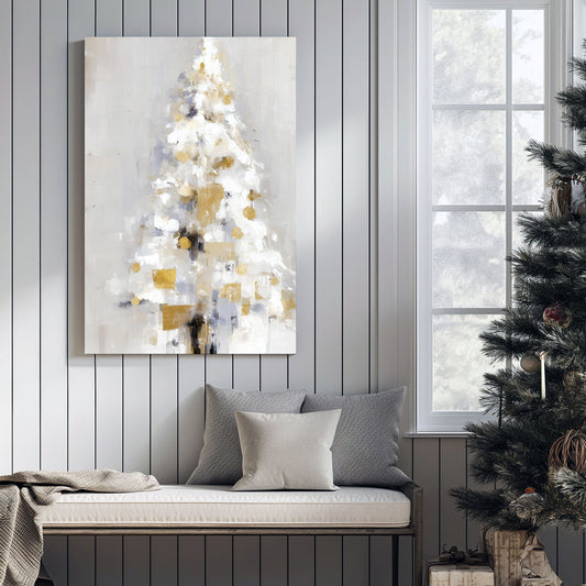 abstract gold and white Christmas tree wall art