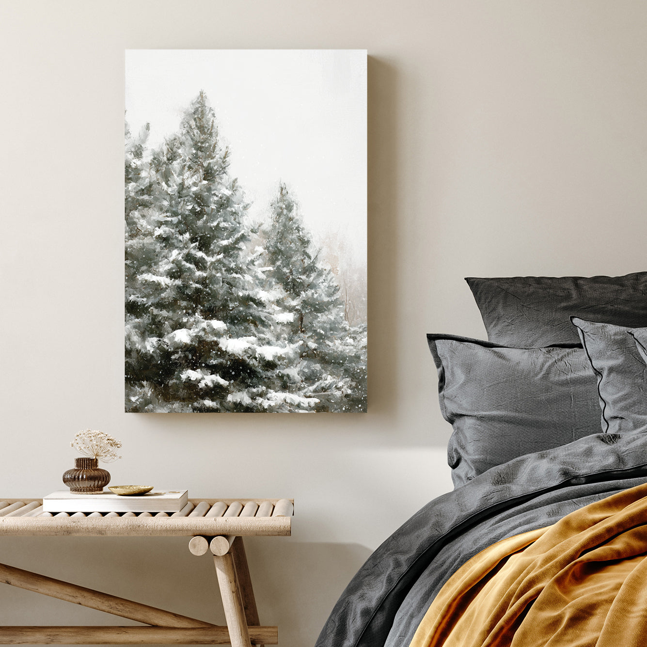 snowy pine trees winter wall art print