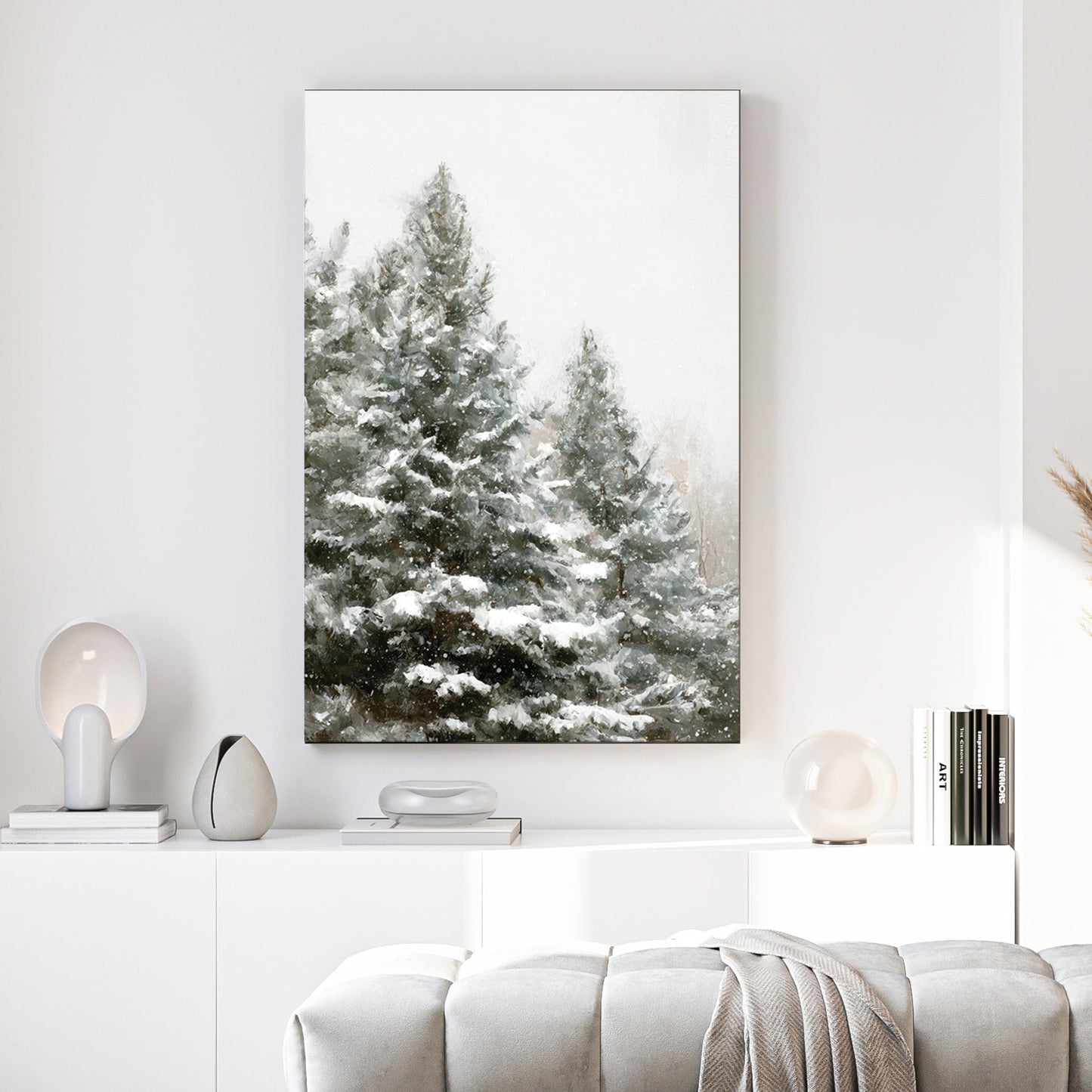 snowy pine trees winter wall art print