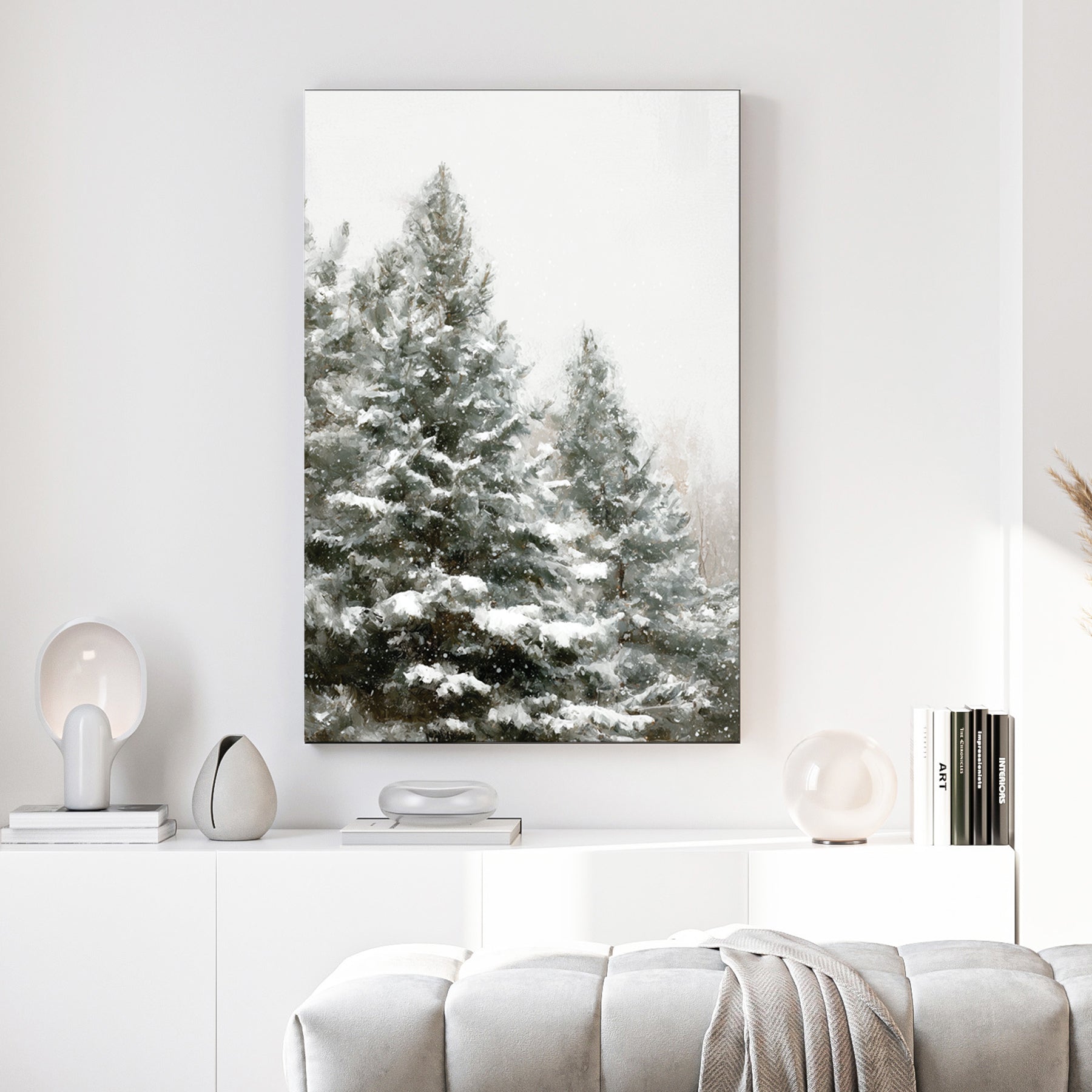 snowy pine trees winter wall art print