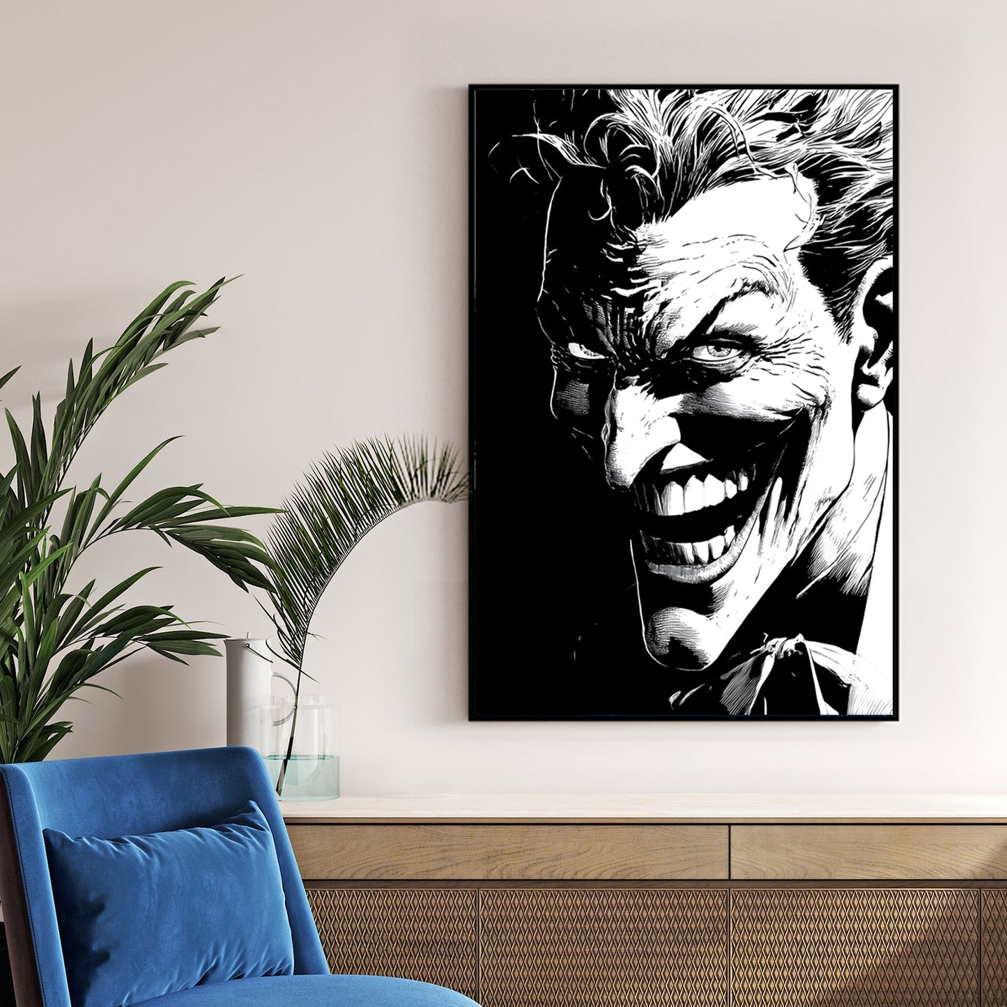 Joker black and white wall art illustration print