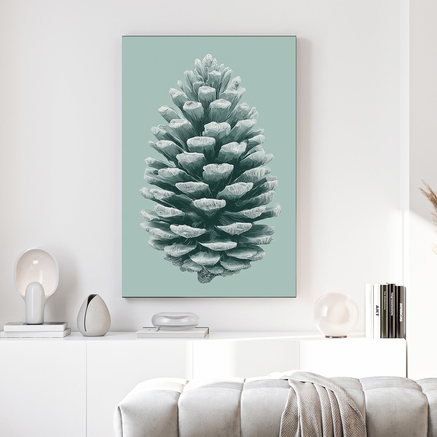 minimalist frosted pinecone winter wall art print