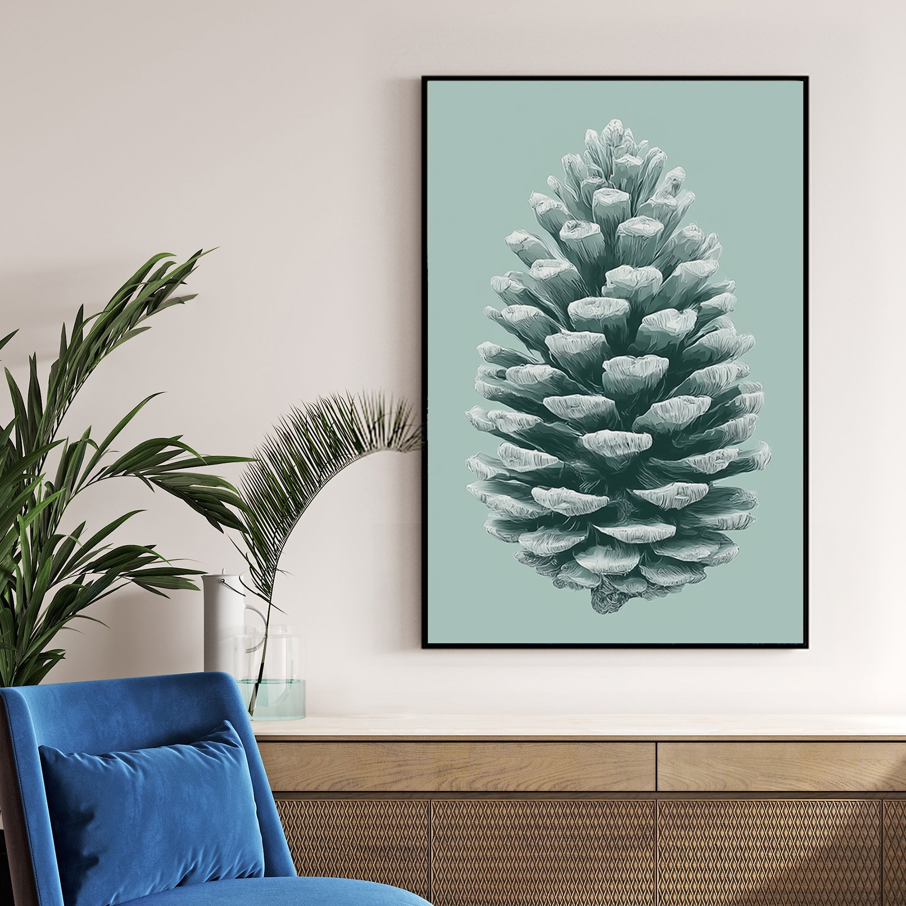 minimalist frosted pinecone winter wall art print