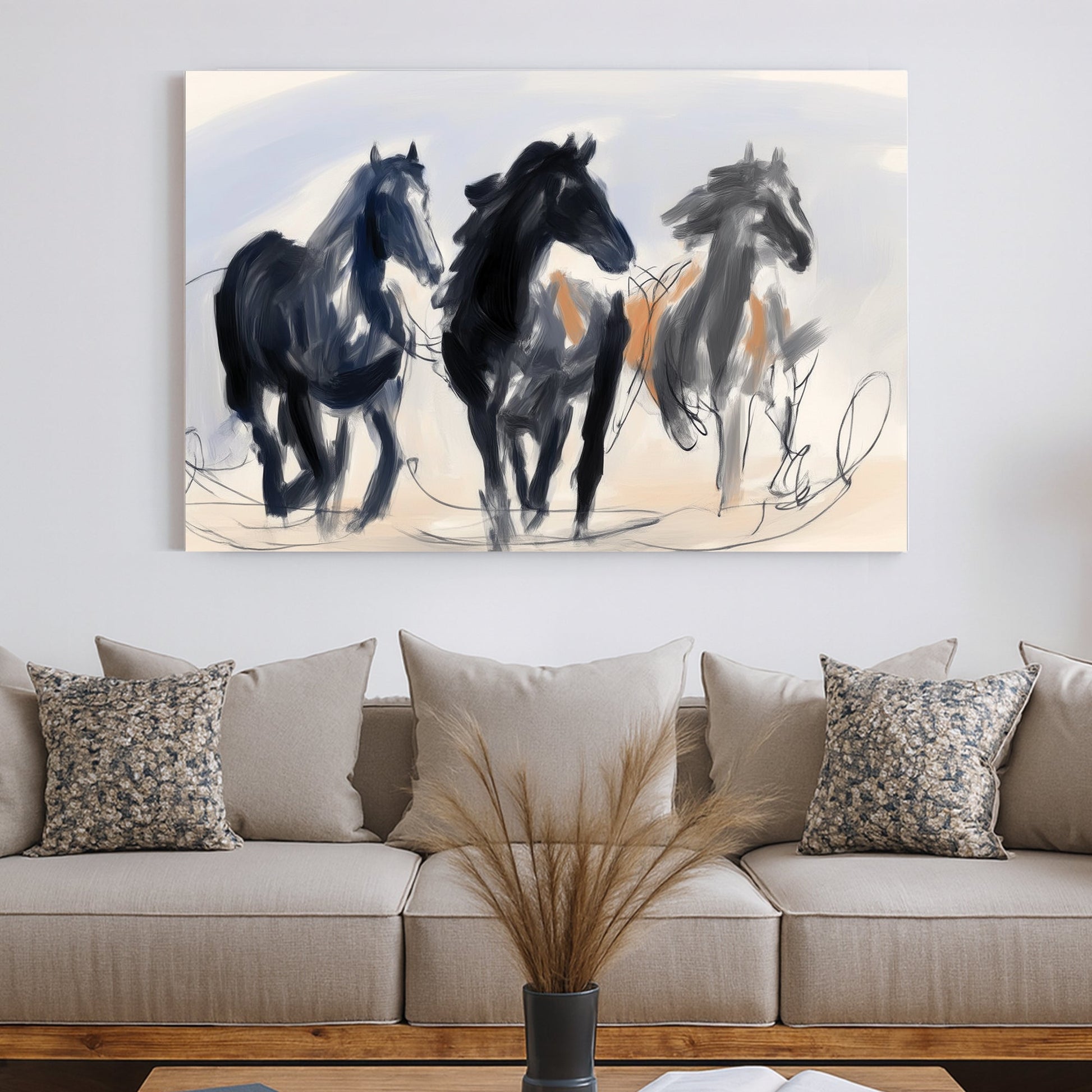 abstract horse running wall art illustration