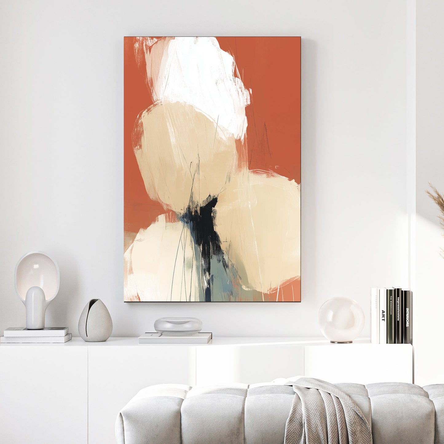 modern terracotta abstract floral wall art print