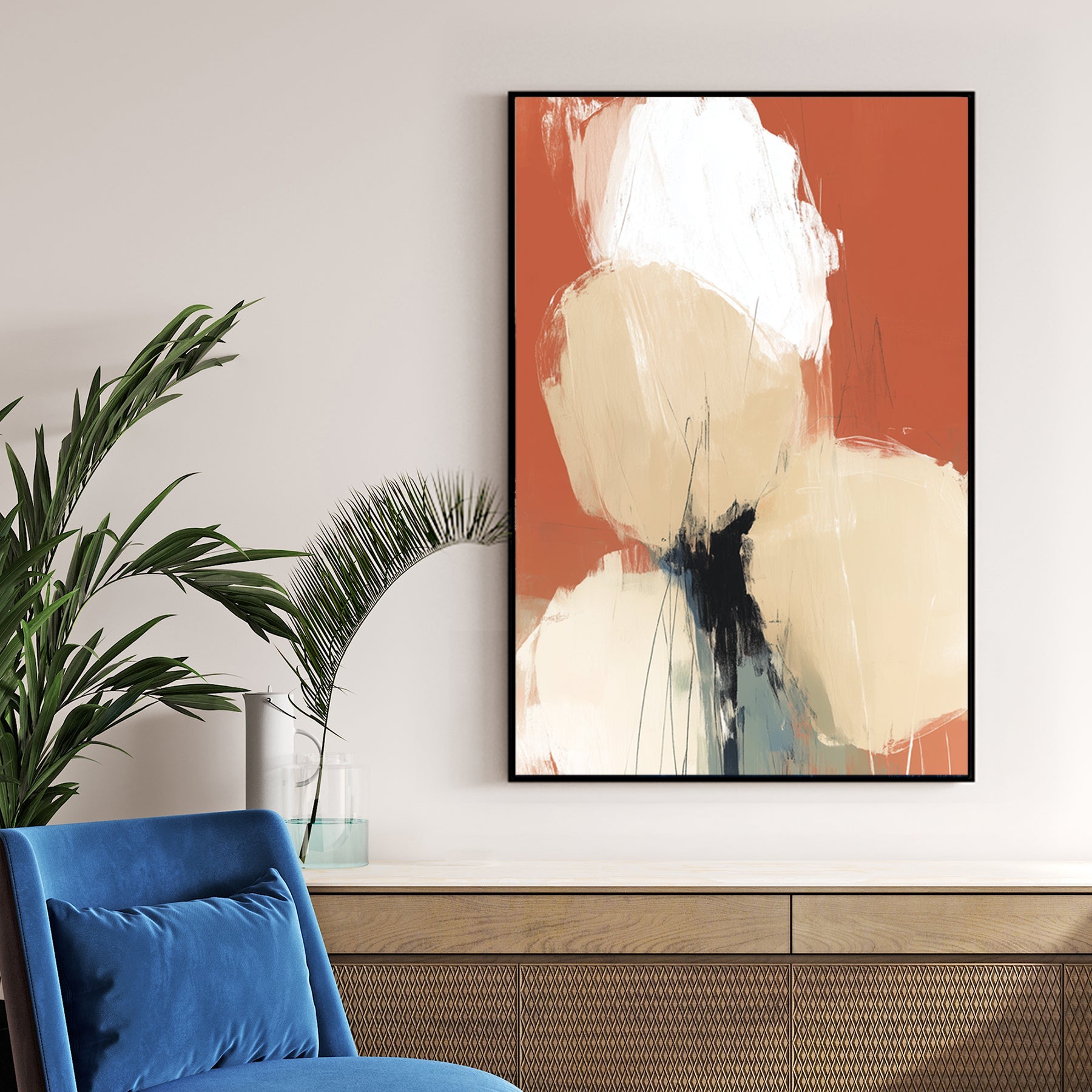 modern terracotta abstract floral wall art print