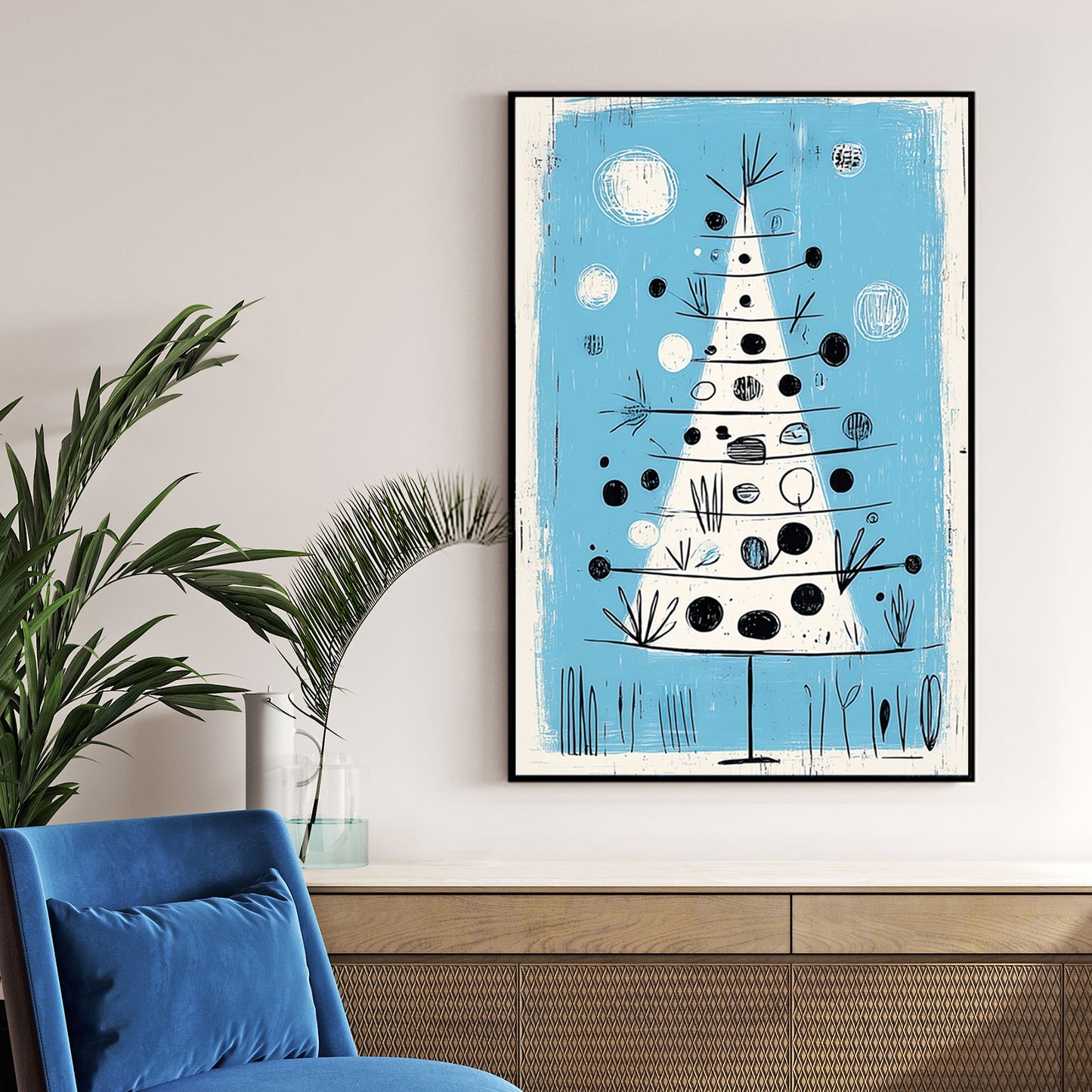 mid-century modern Christmas tree wall art print