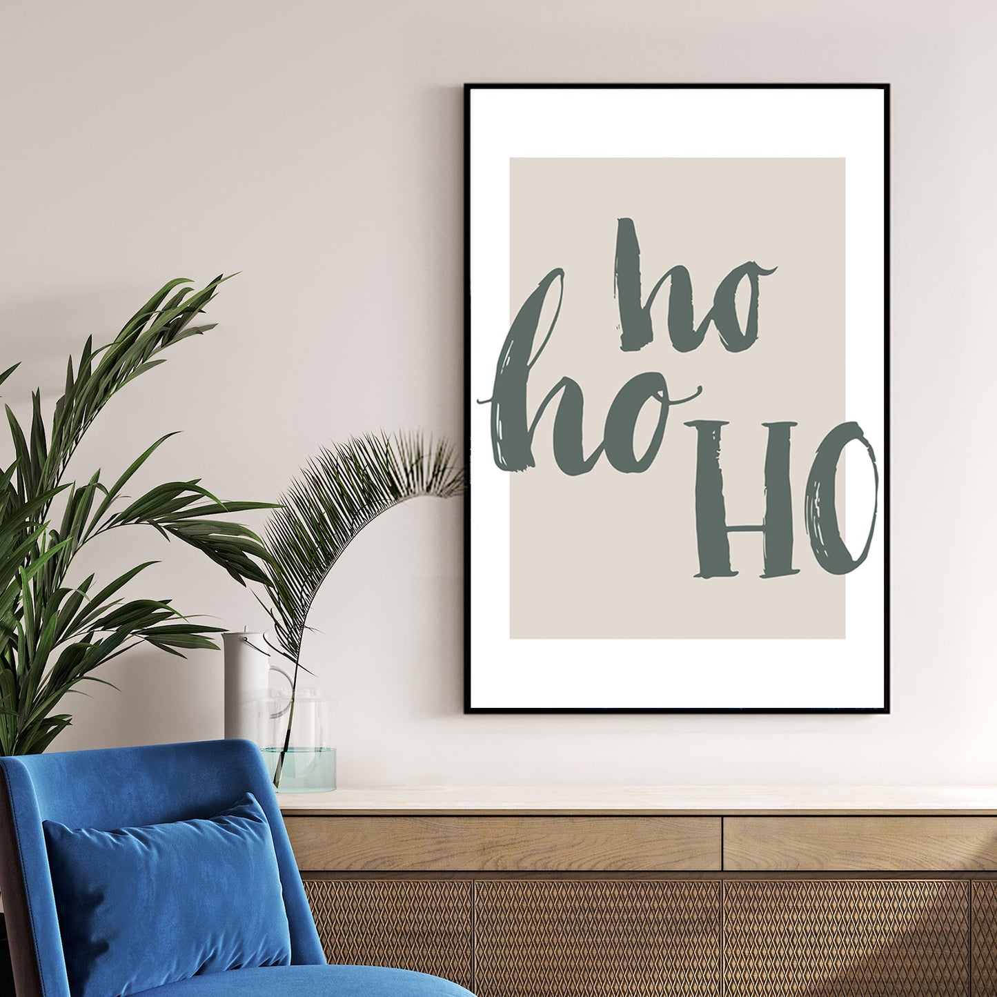 minimalist ho ho ho Christmas typography wall art print