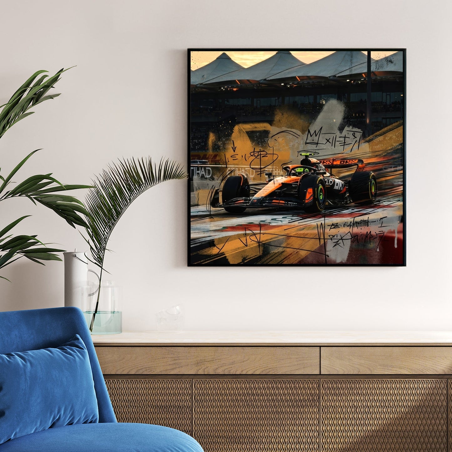 McLaren F1 car with graffiti and street art doodles wall art