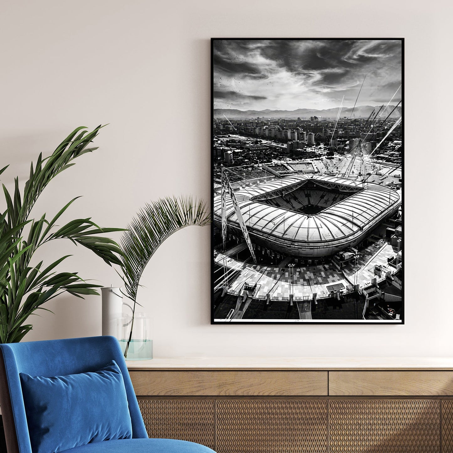 Monochrome photography of Allianz Stadium in Turin Italy wall art.