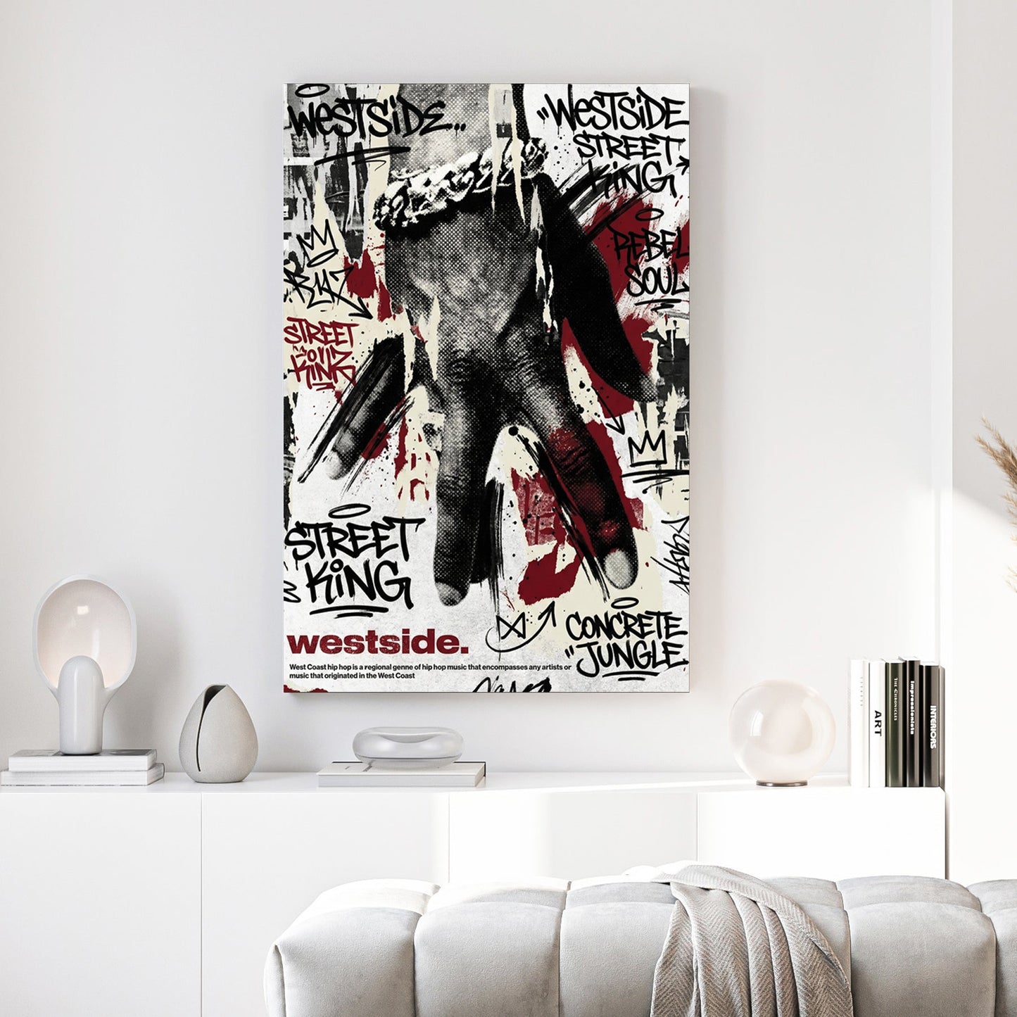 Westside hip-hop street king graffiti typography hand gesture wall art print