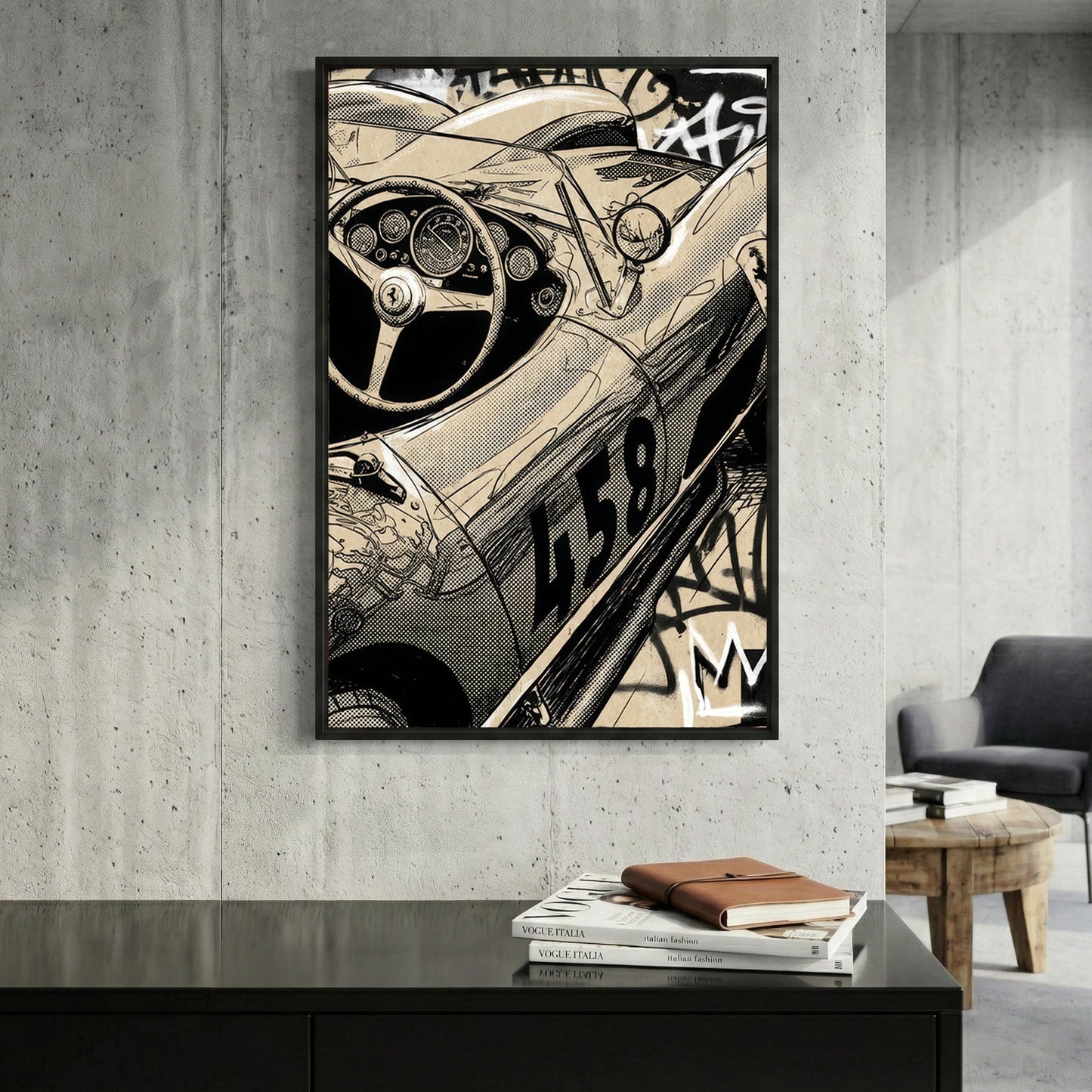 Vintage Ferrari sketch retro graffiti automotive wall art print