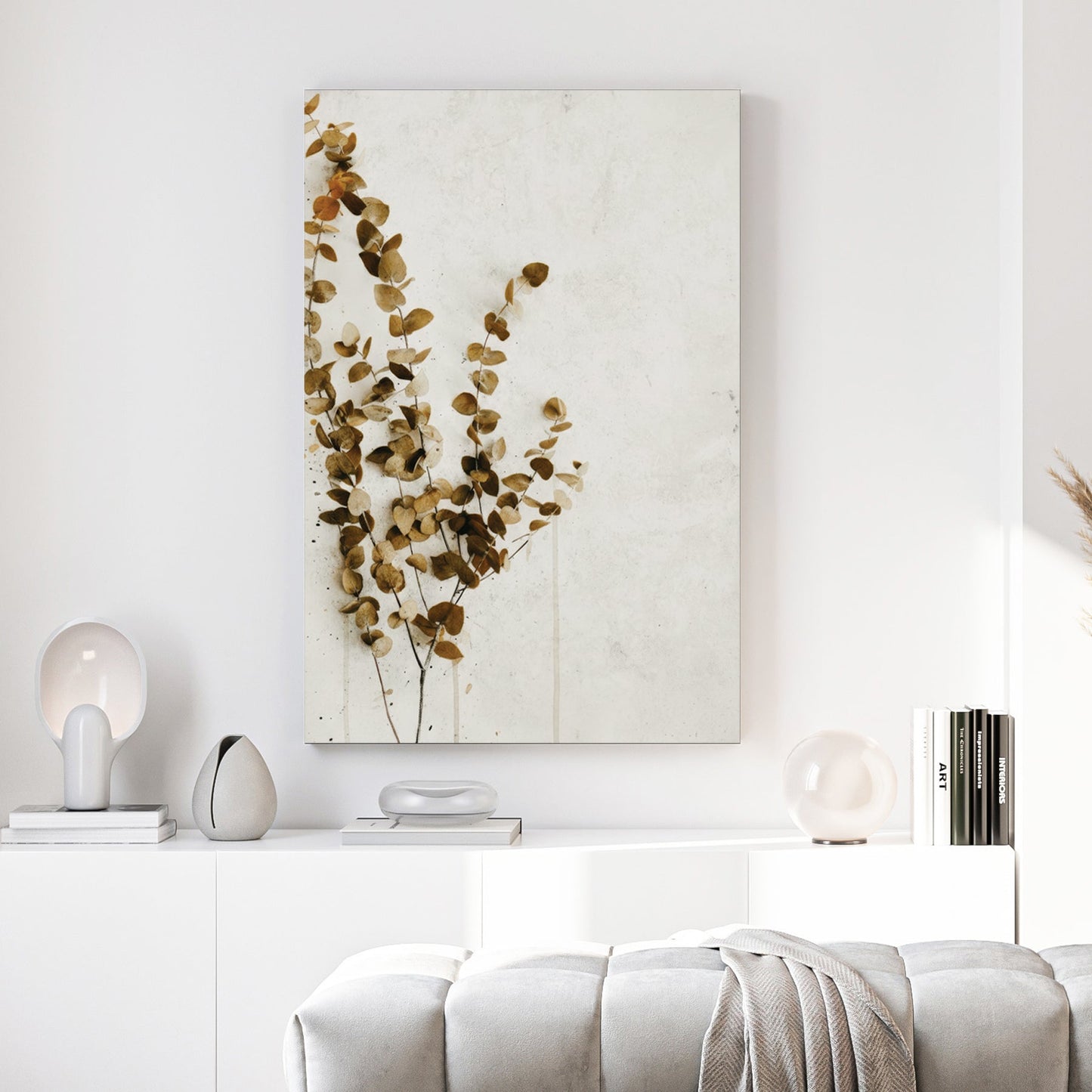 Dried botanical stems and seed pods illustration in warm tones wall art print