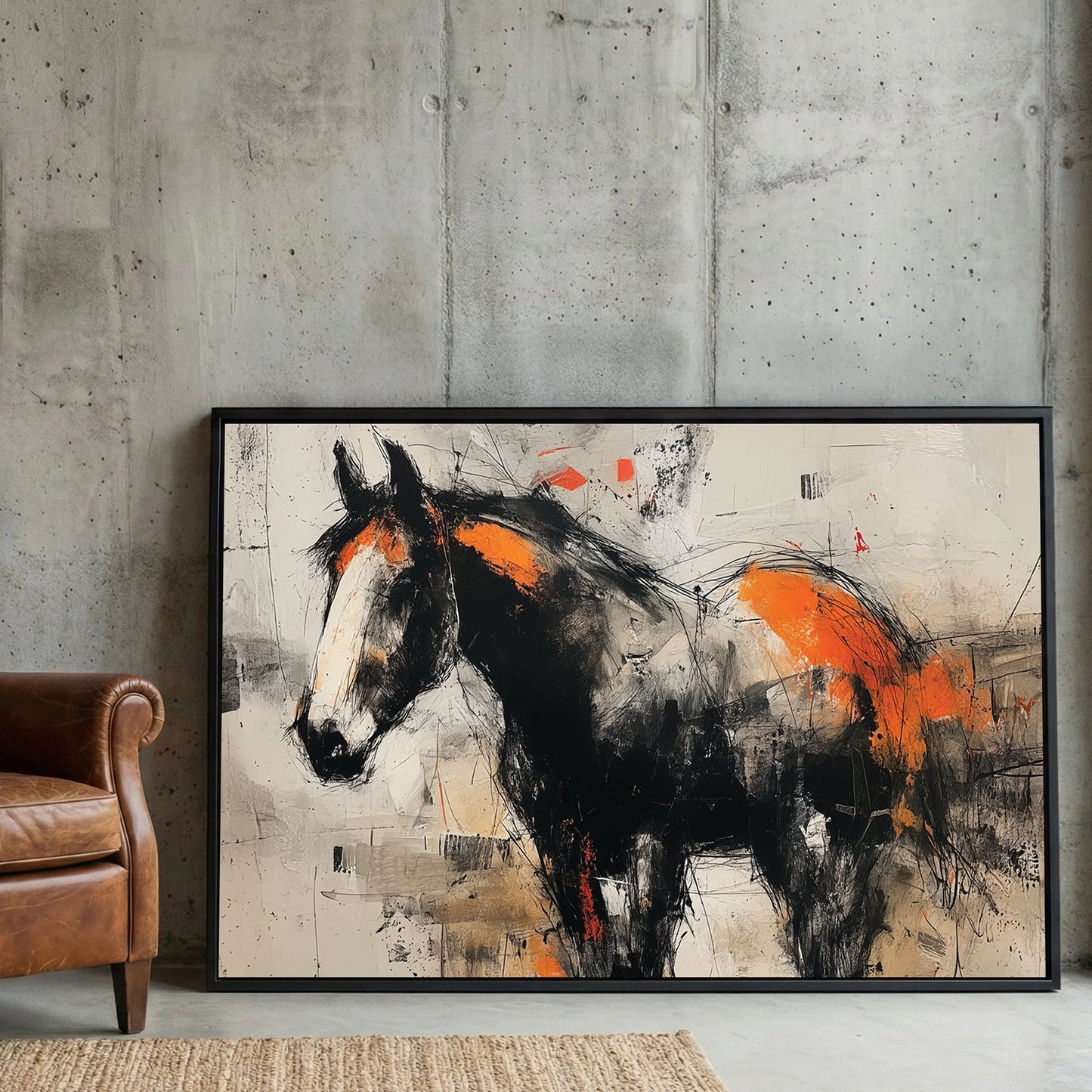 Abstract horse sketch expressionist orange accent wall art