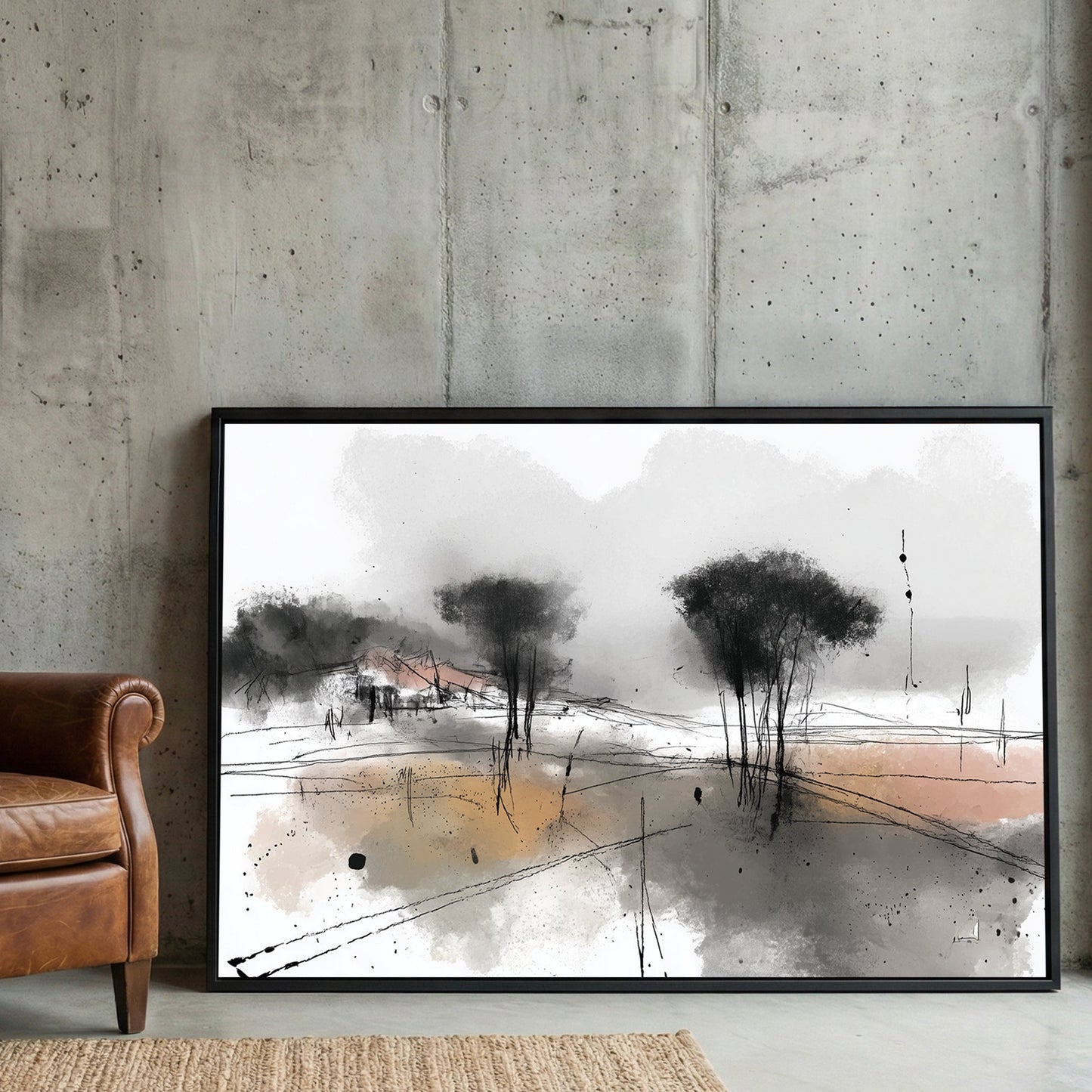 Abstract landscape minimalist zen grey neutral tones wall art