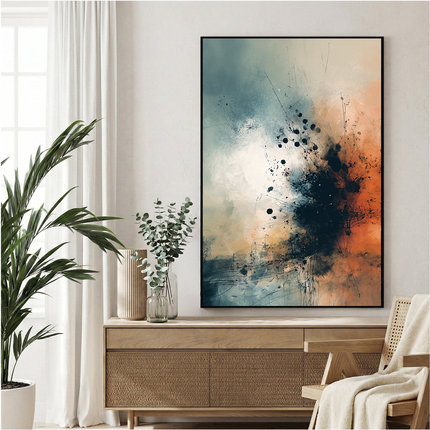 Abstract watercolour shapes in yellow and green with gold accents