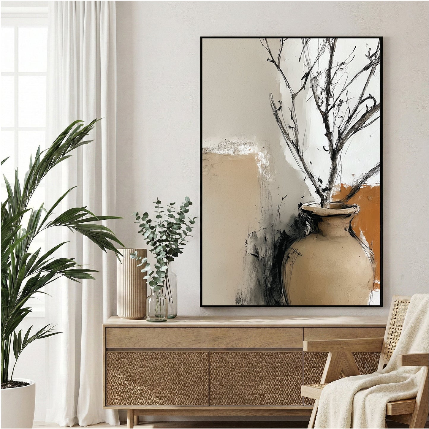 Dried branches vase illustration minimalist wall art print
