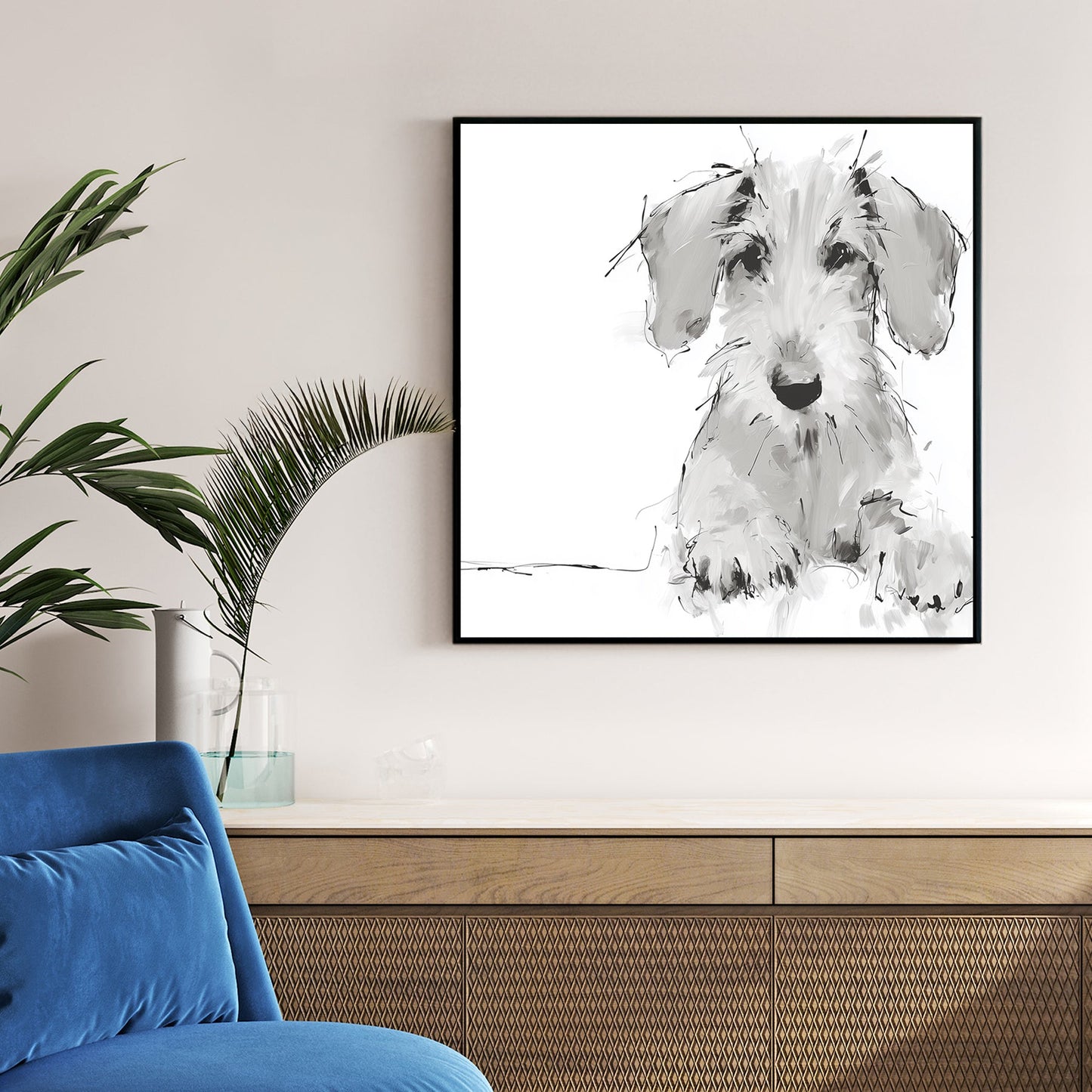 White terrier puppy loose ink sketch portrait dog wall art print