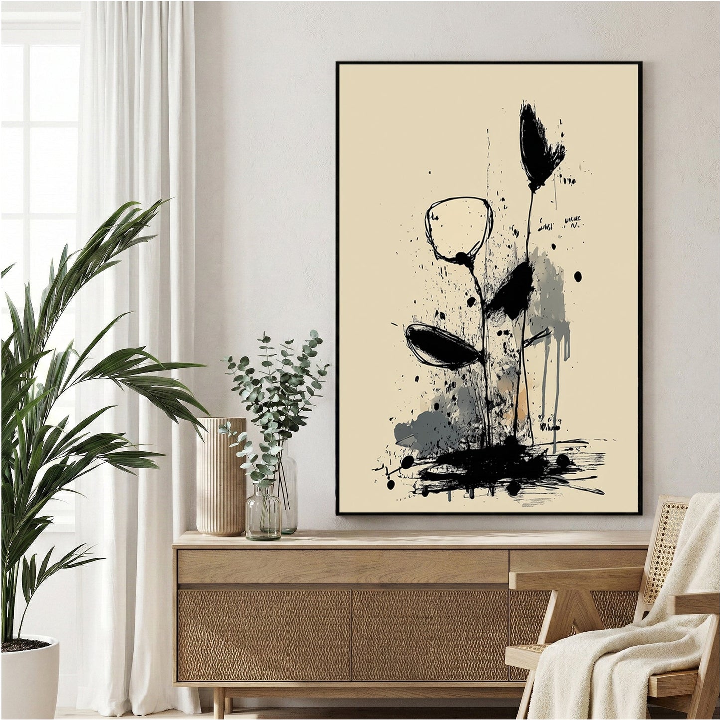 Wildflower minimalist sketch with ink lines botanical wall art print