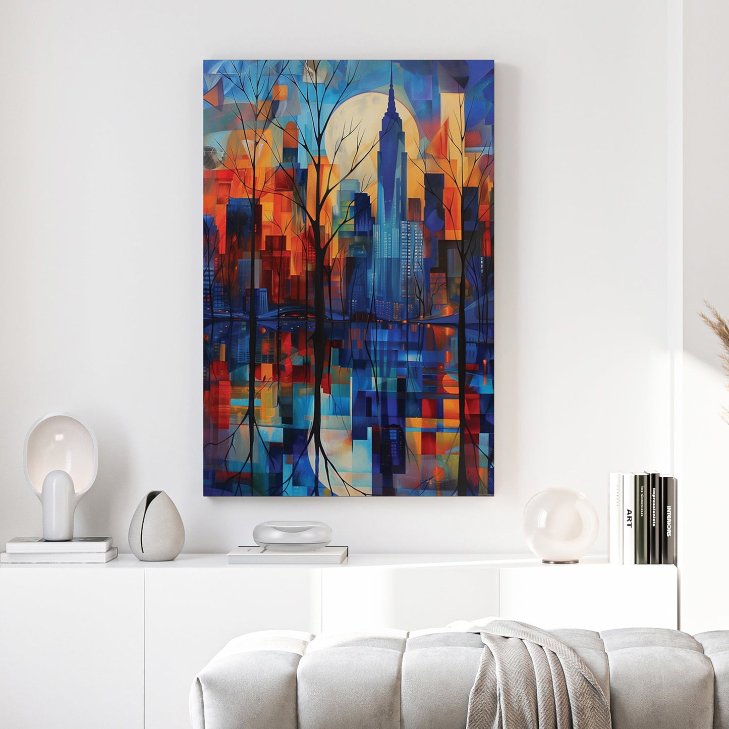 New York City skyline urban wall art with geometric colours and Empire State Building