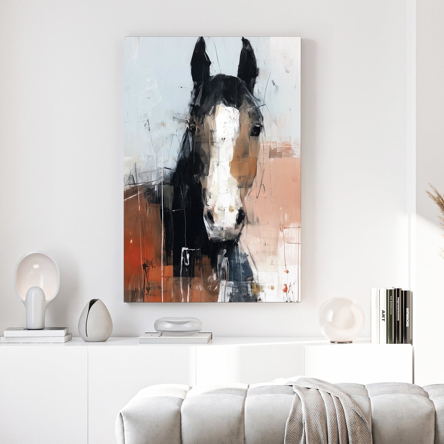 Horse portrait watercolour wall art with soft blended colours