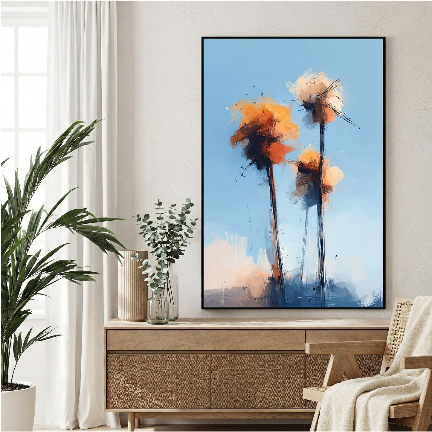 Watercolour palm trees in orange and cream tones