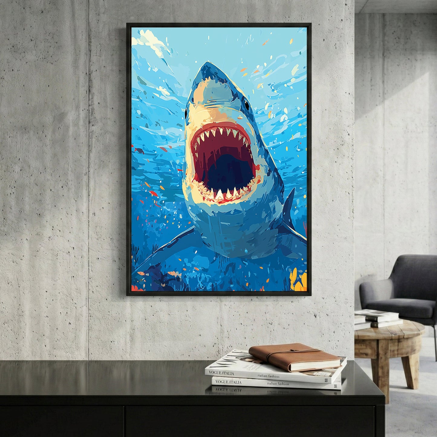 Great white shark watercolour intense wall art print