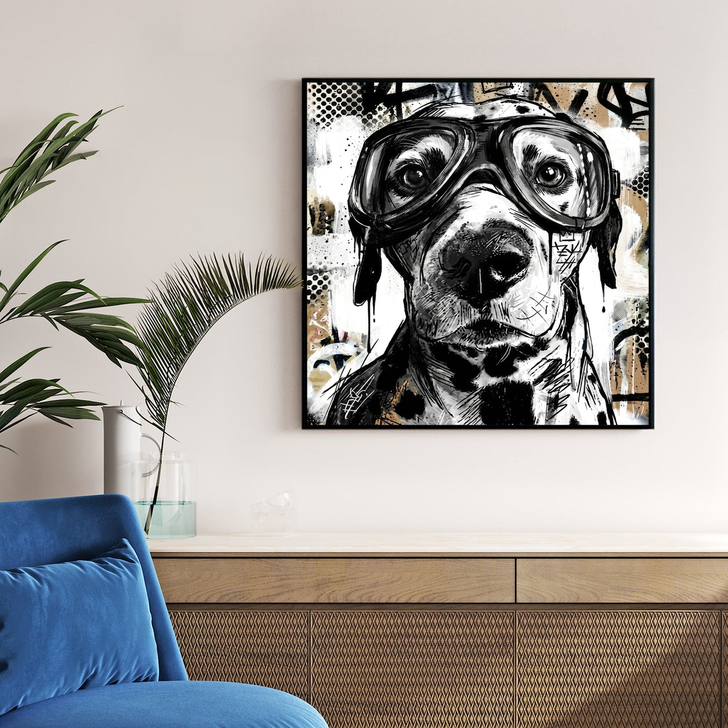 Dog wearing glasses sketch street art urban illustration