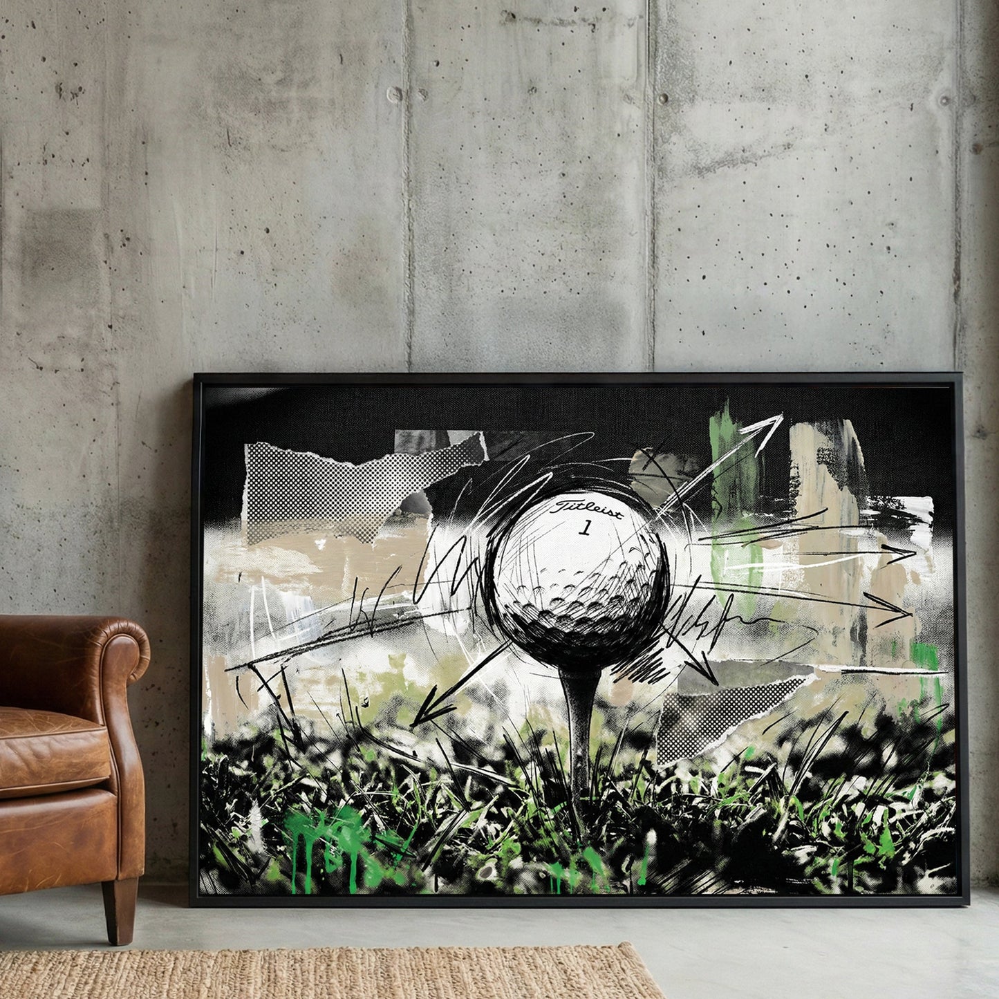 Golf ball tee fairway sketch sport wall art print
