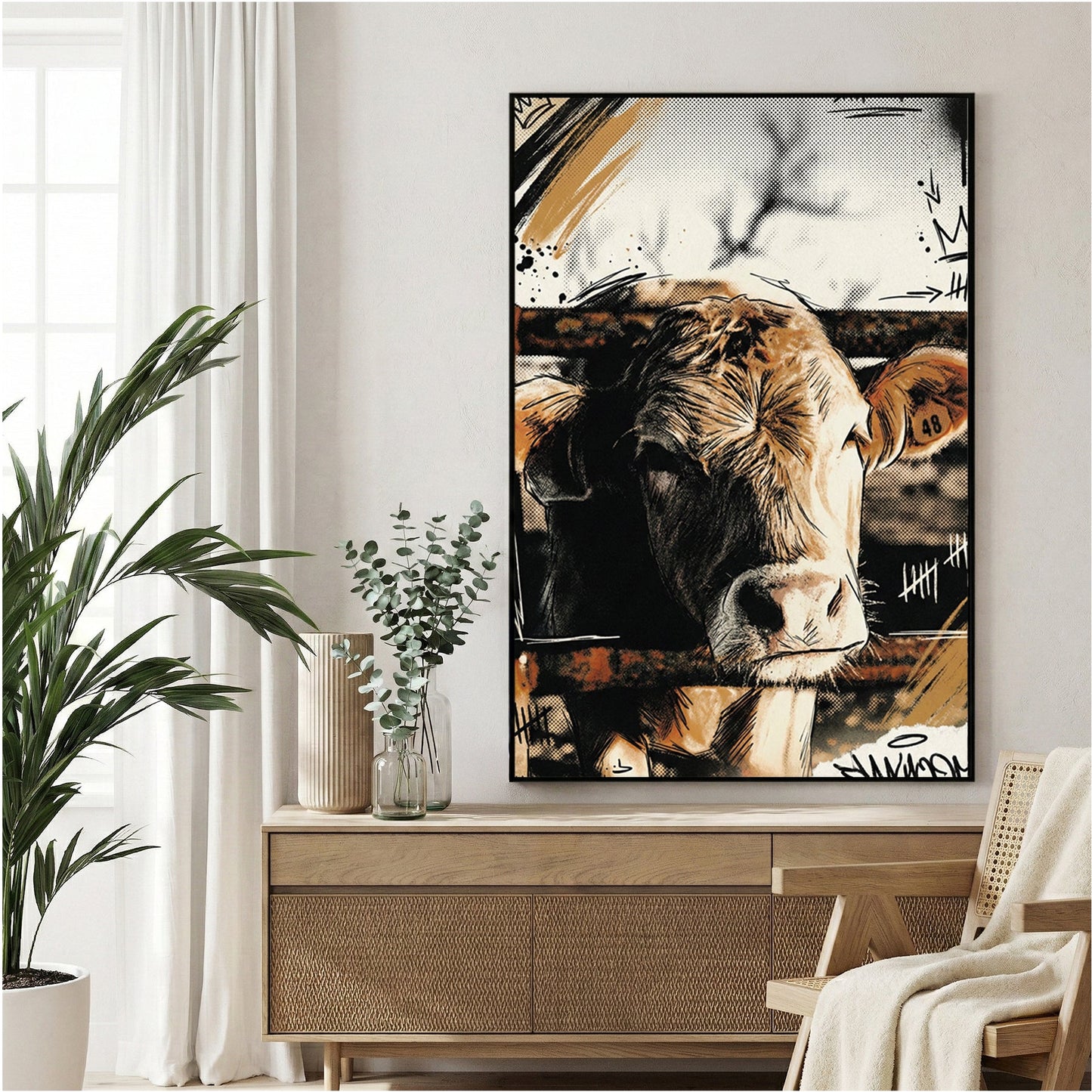 Cow portrait mixed media wall art print