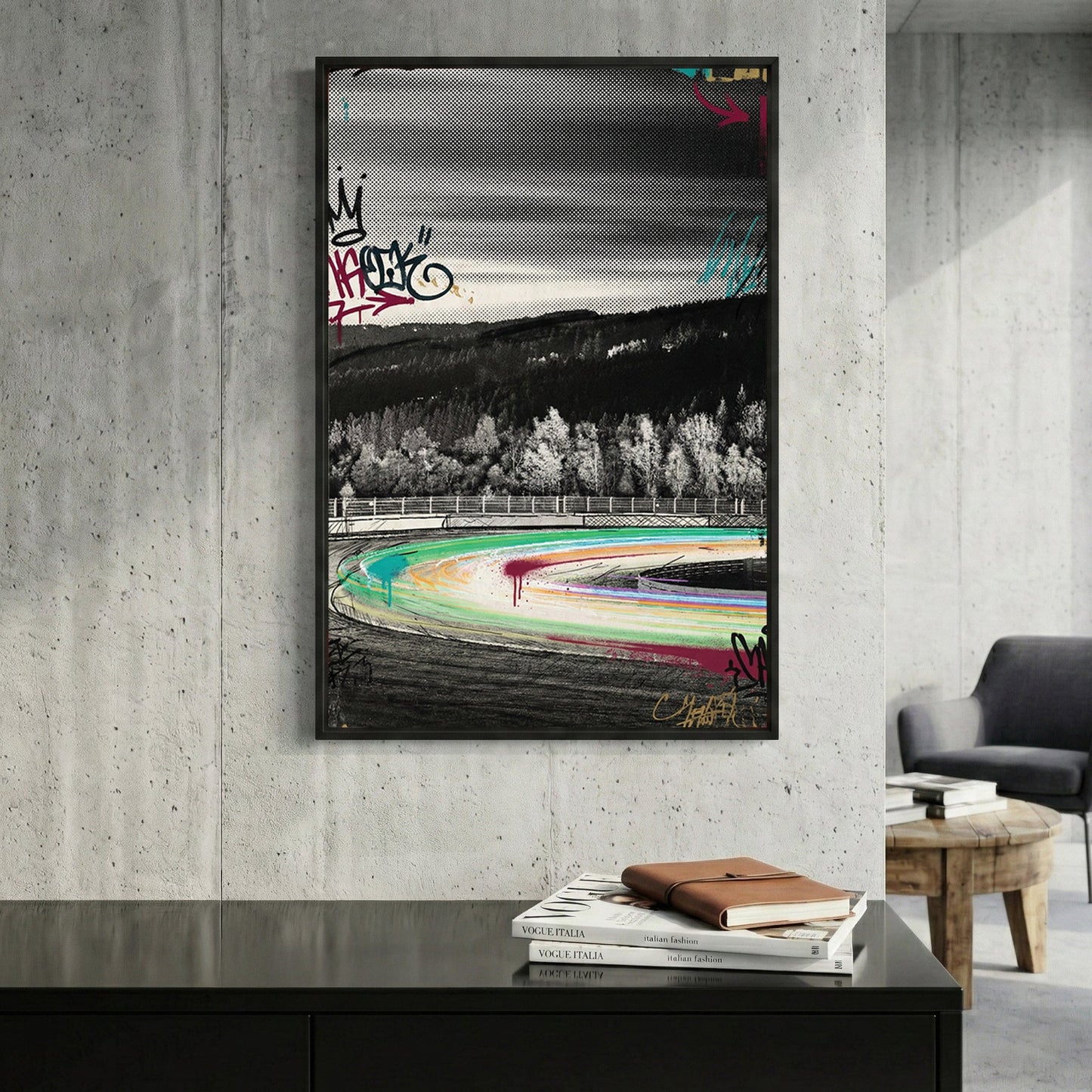 Mountain racetrack neon wall art print