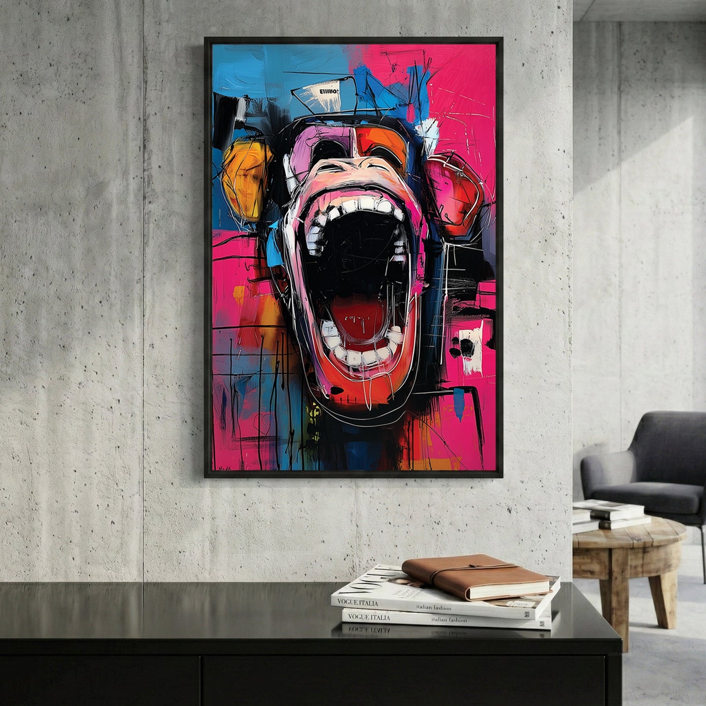 Screaming monkey pop art with bold vibrant colours and expressive face