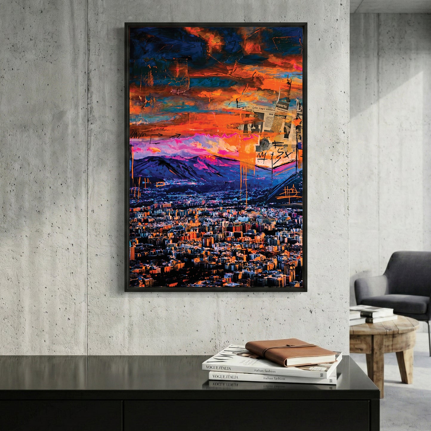 Palermo Sicily Sunset Cityscape framed canvas wall art print in a gallery-style display
