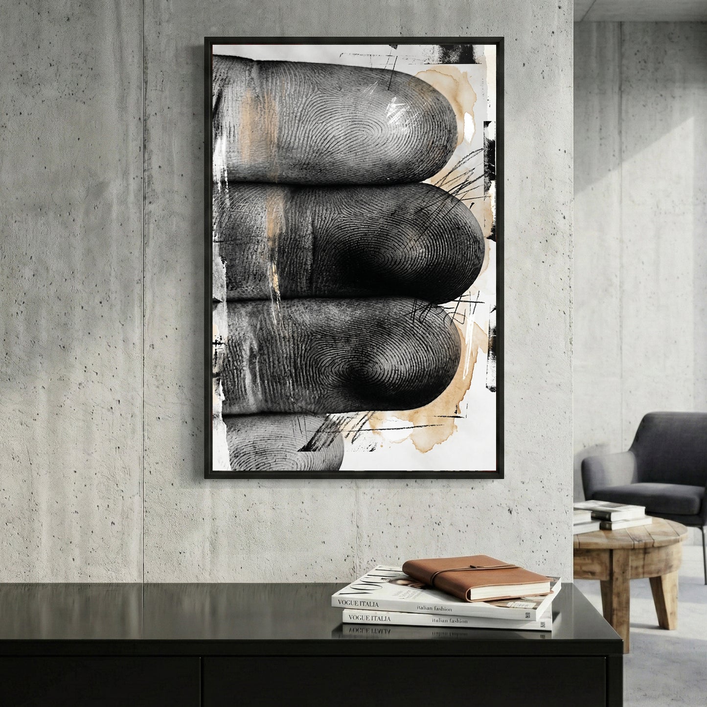 Hands Fingers Abstract Painting framed canvas wall art print in a gallery-style display