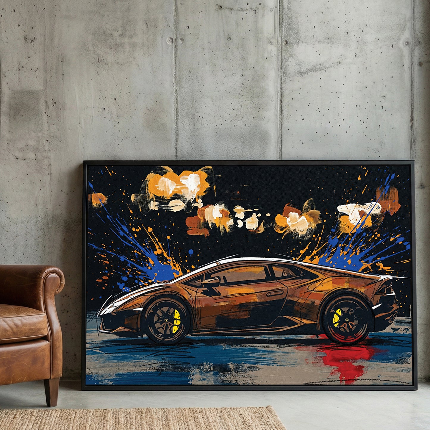 Black Lamborghini Huracan Supercar Painting framed canvas wall art print in a gallery-style display