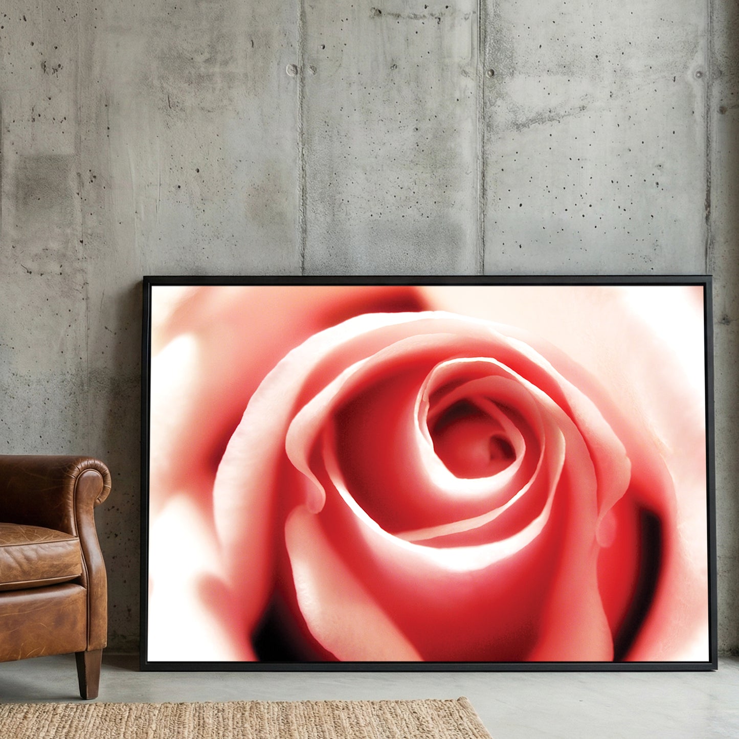 Pink Rose Soft Focus framed canvas wall art print in a gallery-style display