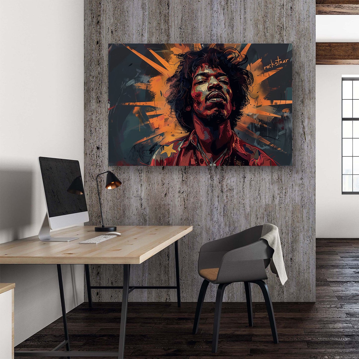 Jimi Hendrix in vivid concert portrait wall art print