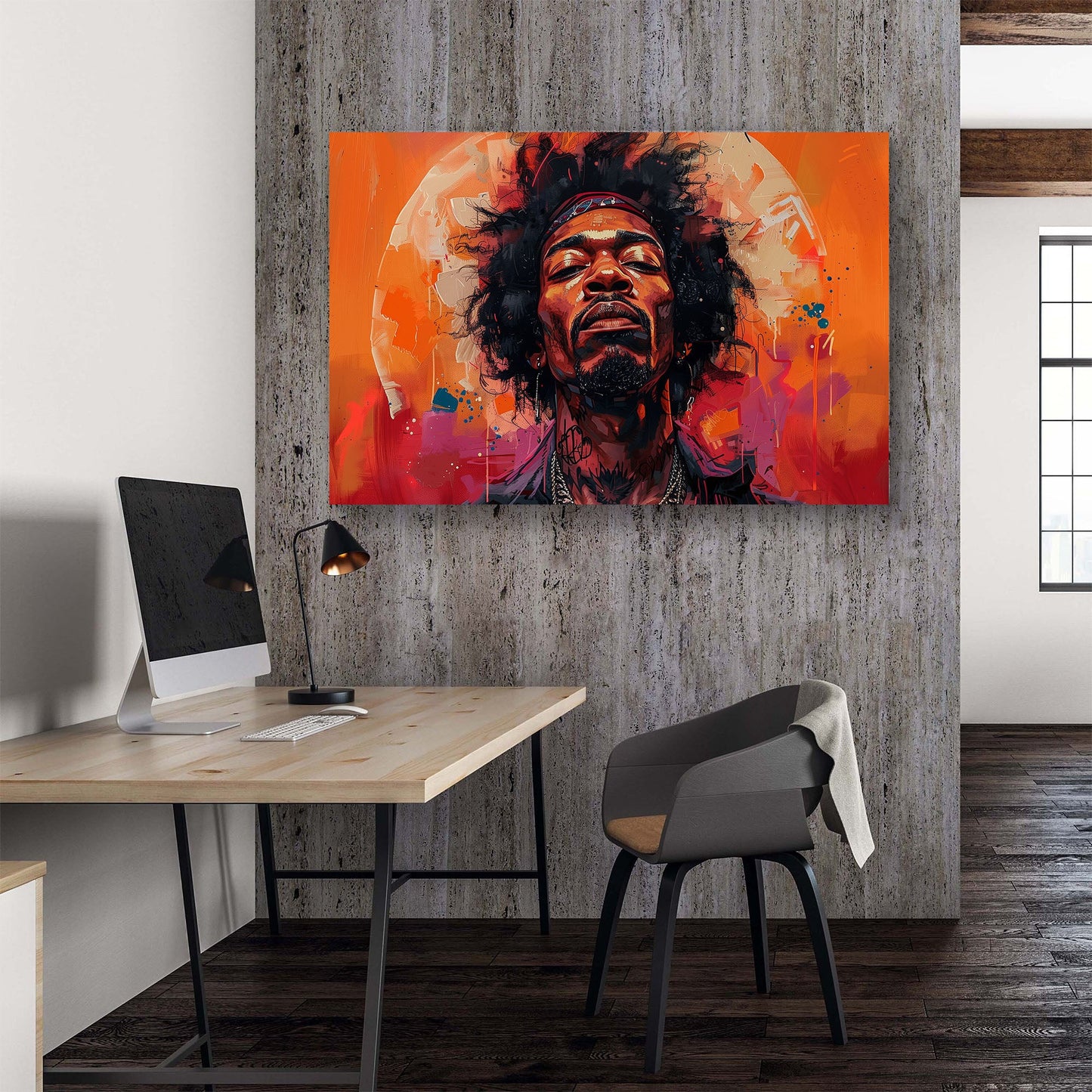 Vivid portrait of Jimi Hendrix modern wall art print