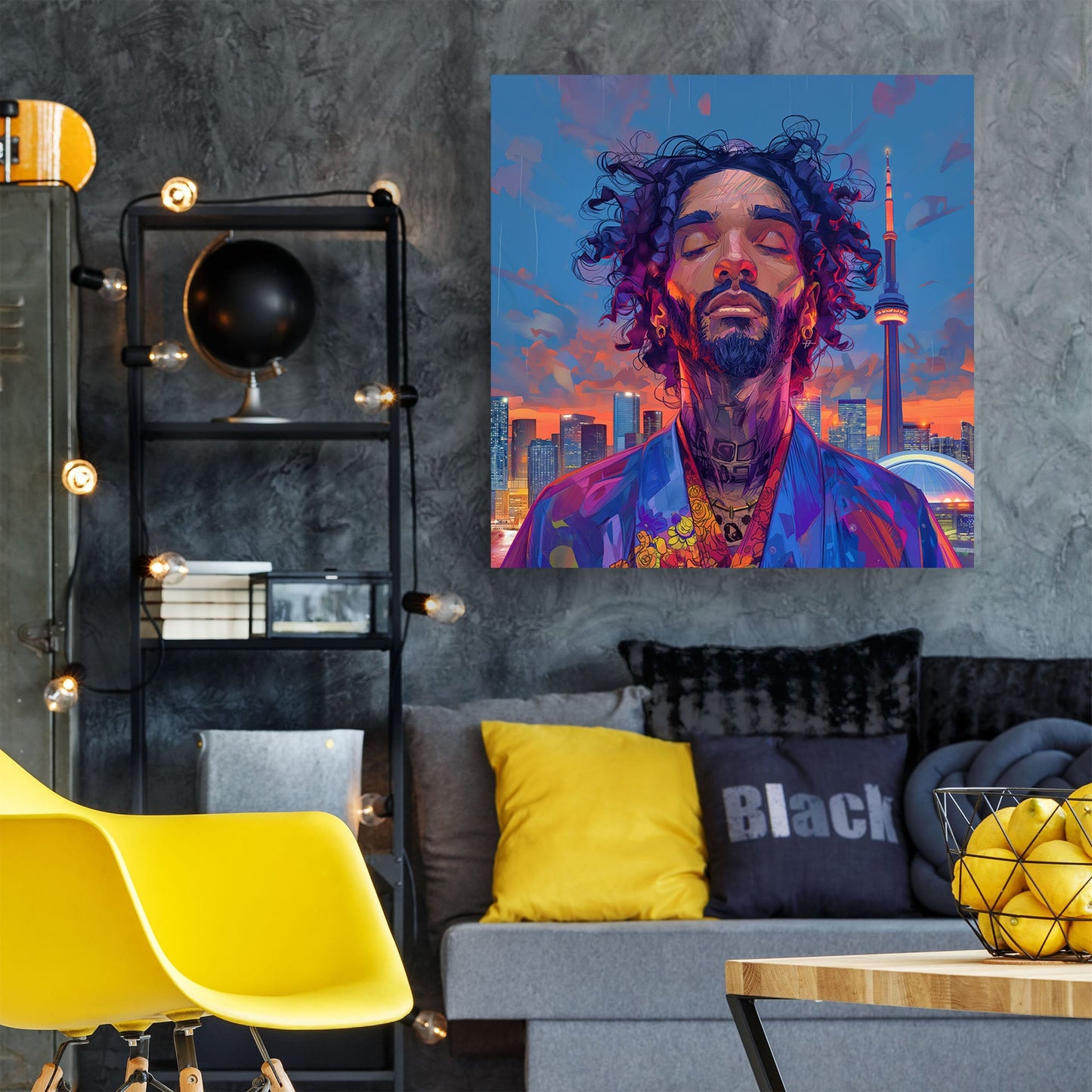 Tattooed man Toronto skyline wall art print