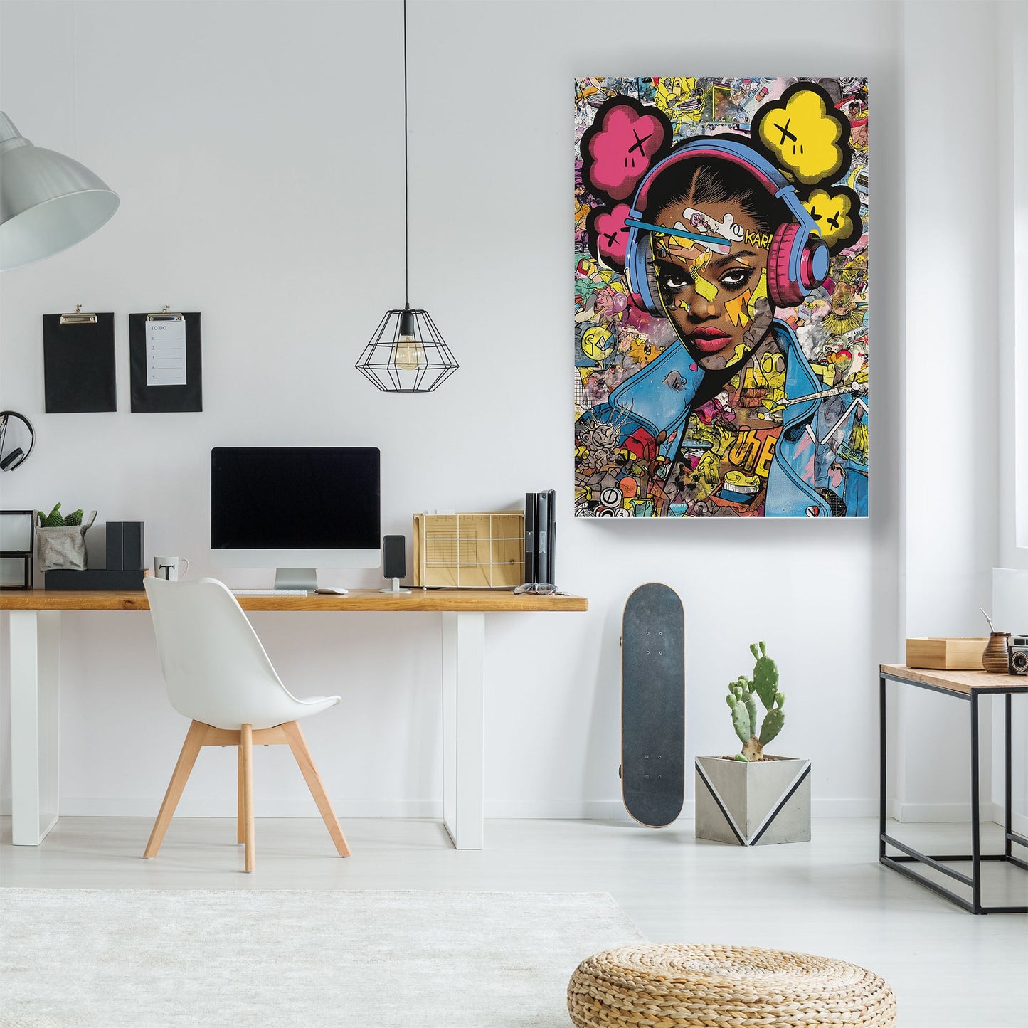 Female with headphones KAWS inspired graffiti wall art