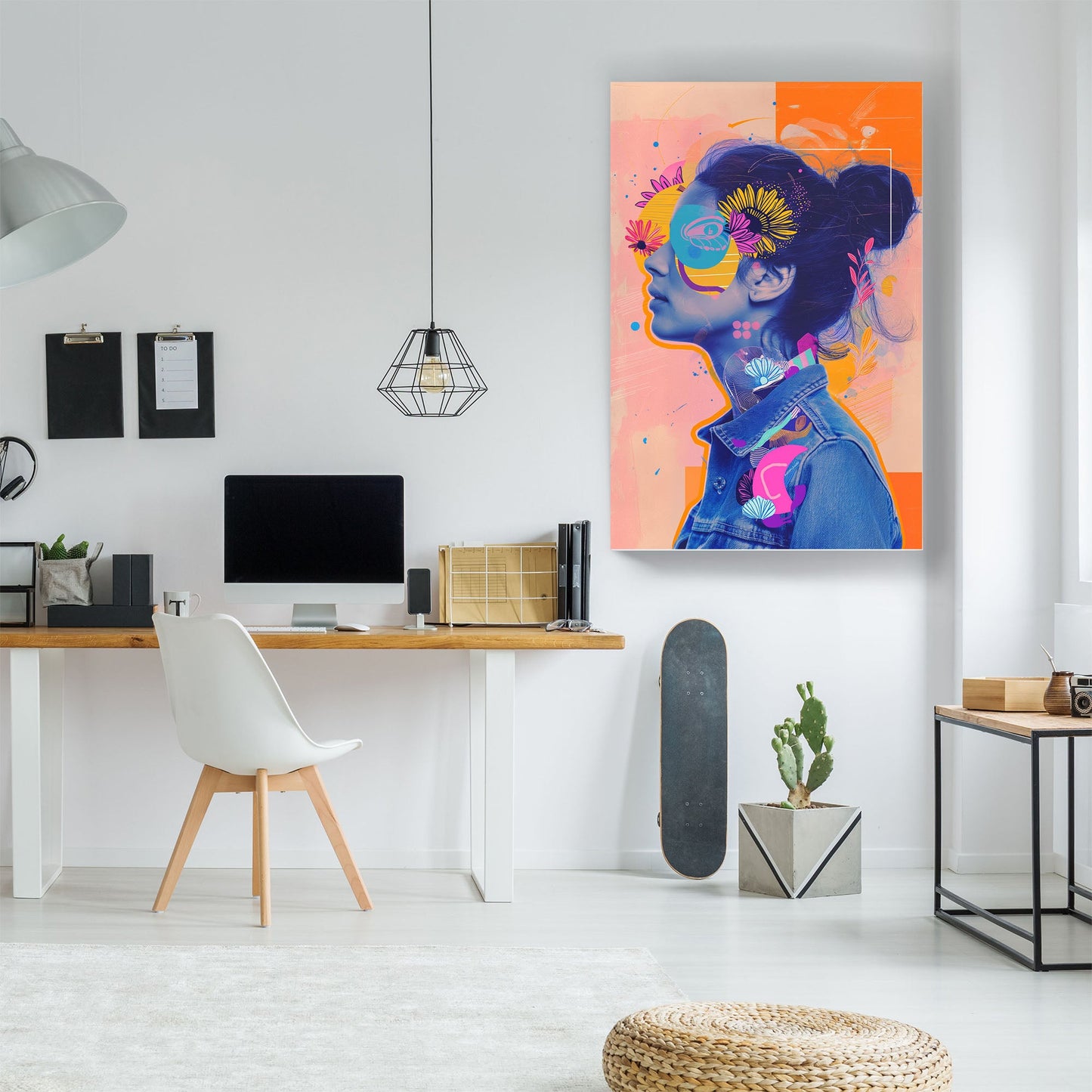 Young female with flowers, colours, pop wall art print