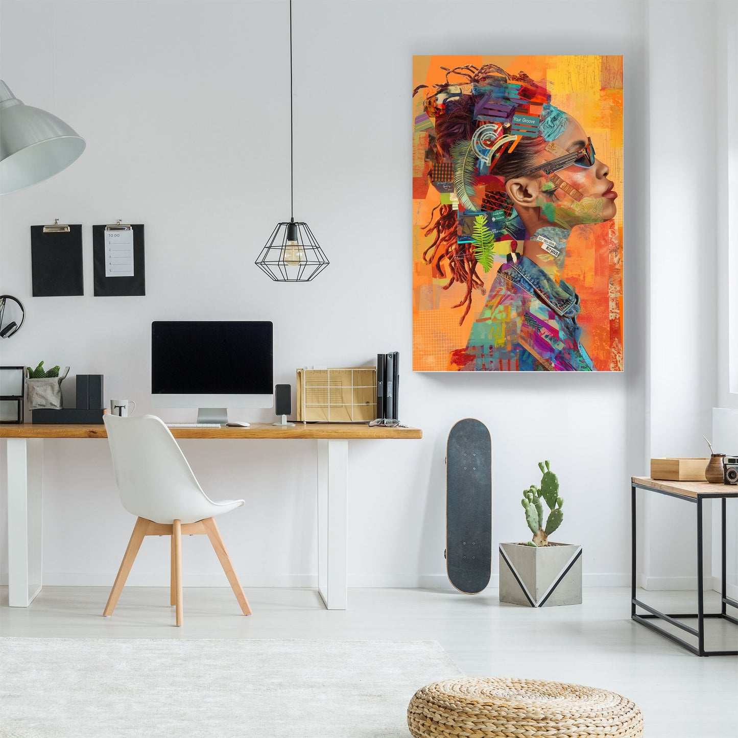 Female wearing sunglasses orange pop wall art print