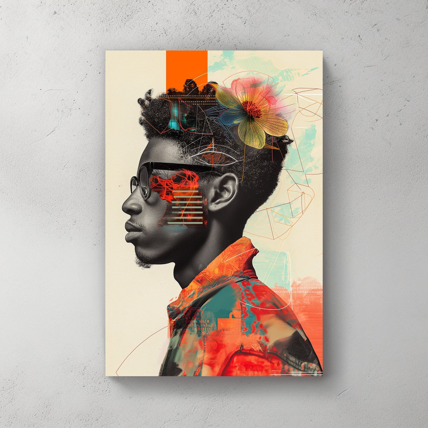 Black man orange color pop wall art print