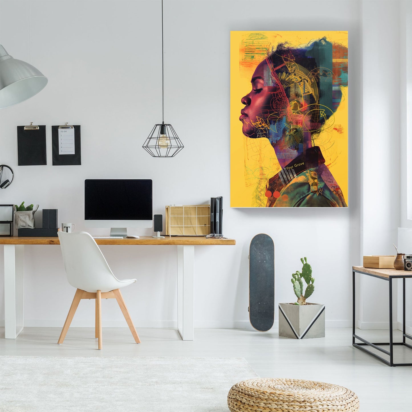 Black woman yellow background pop wall art print