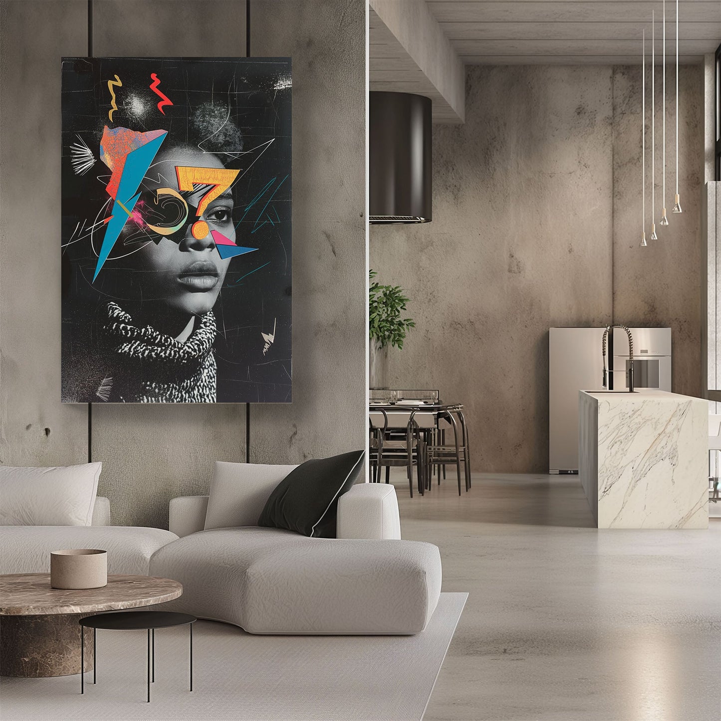 Number 7 over female face modern wall art print