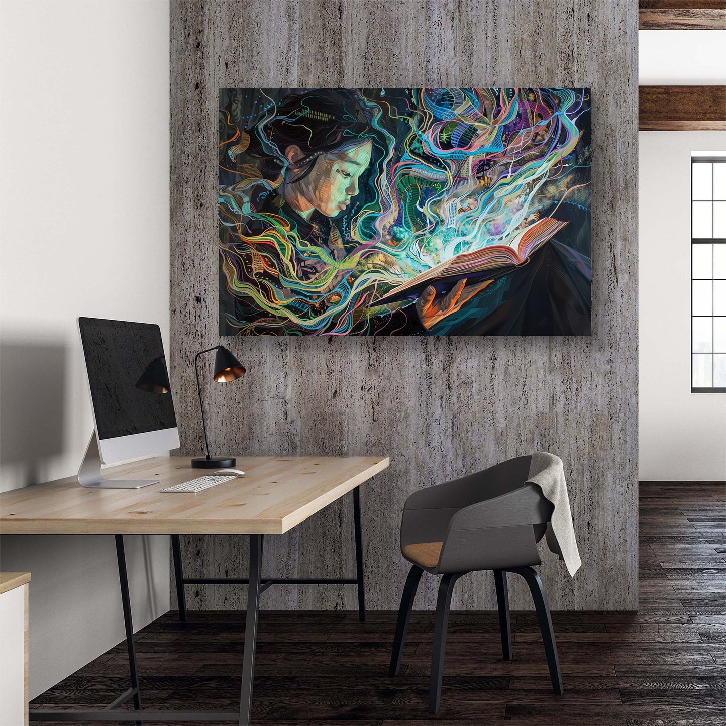 Woman reading modern abstract wall art print