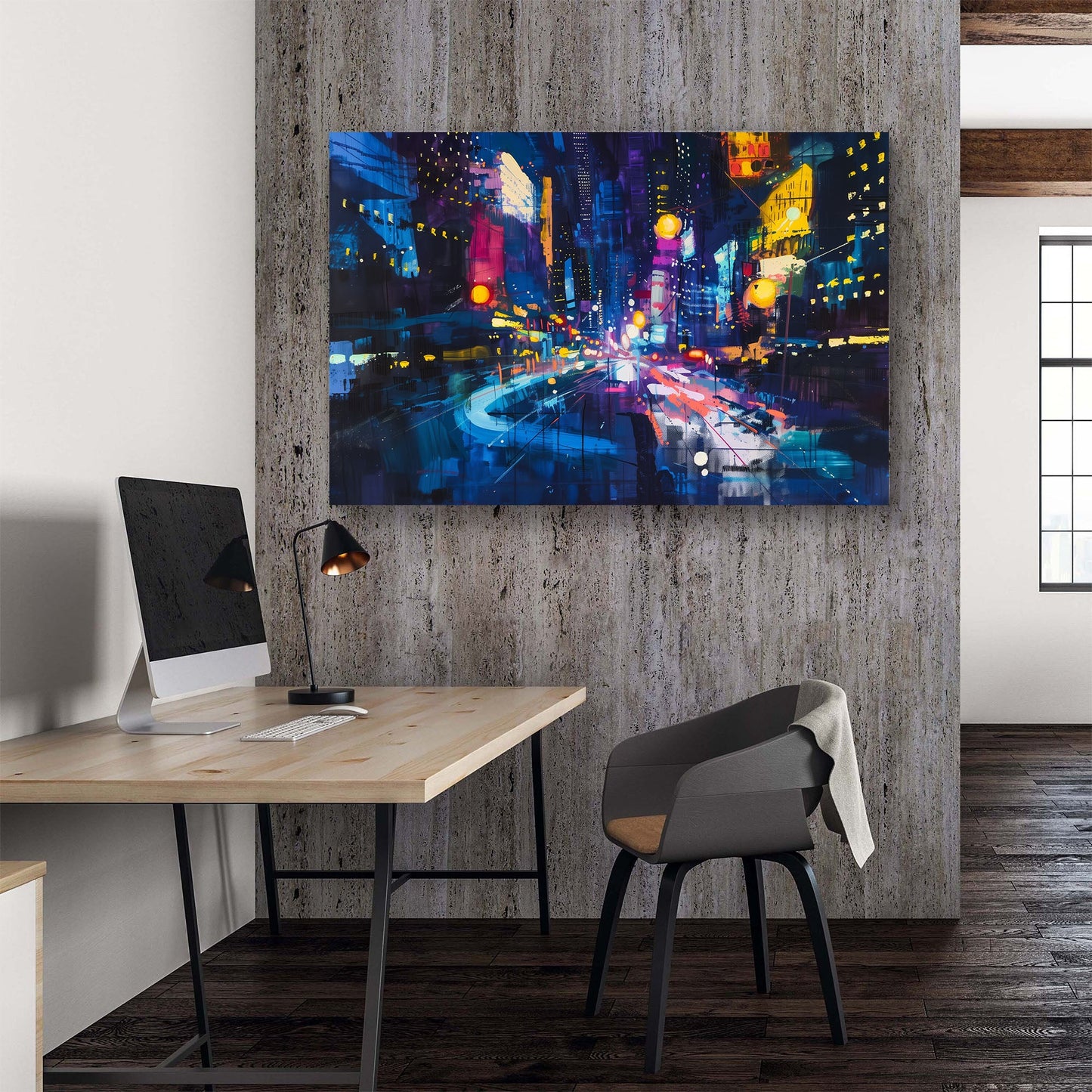 City lights at night modern abstract wall art print