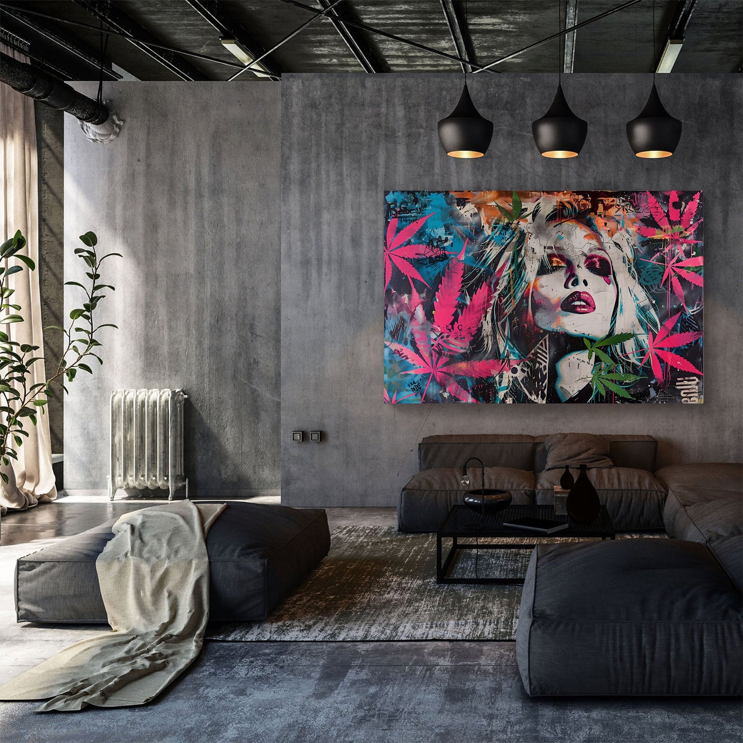 Marijuana with female face modern wall art print